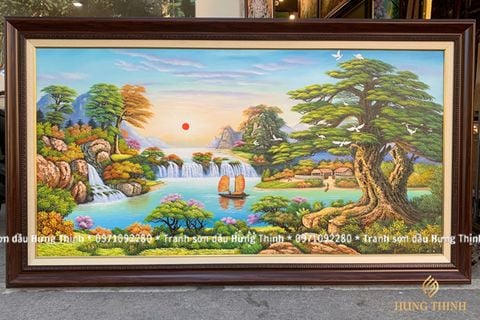 Tranh Sơn Dầu Phong Cảnh Sơn Thủy Hữu Tình Mặt Trời LS50566