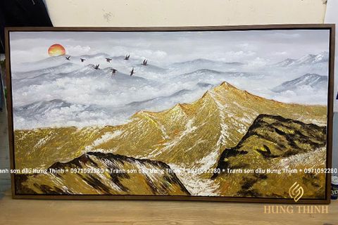 Tranh Sơn Dầu Trừu Tượng Núi Dát Vàng AT66164