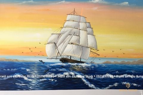 Tranh Sơn Dầu Thuận Buồm Xuôi Gió Treo Phòng Khách SS86626