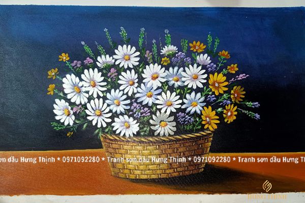 Tranh Sơn Dầu Tĩnh Vật Hoa Treo Phòng Ăn