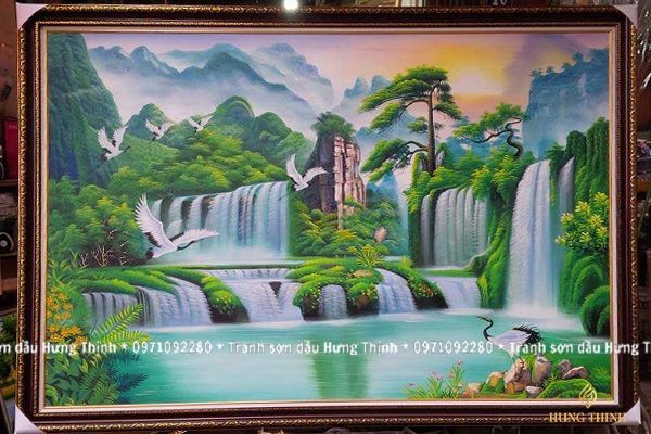 Tranh Sơn Dầu Phong Thủy Cảnh Núi Non Hùng Vĩ LS50555