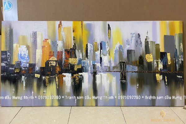 Tranh Sơn Dầu Trừu Tượng Thành Phố 3D Decor AT66178