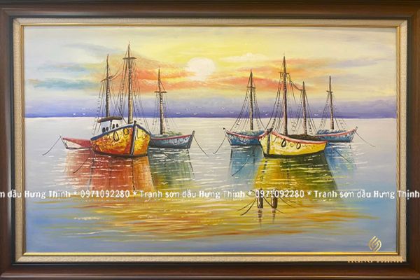 Tranh Sơn Dầu Trừu Tượng Decor Thuyền Và Biển AT66179