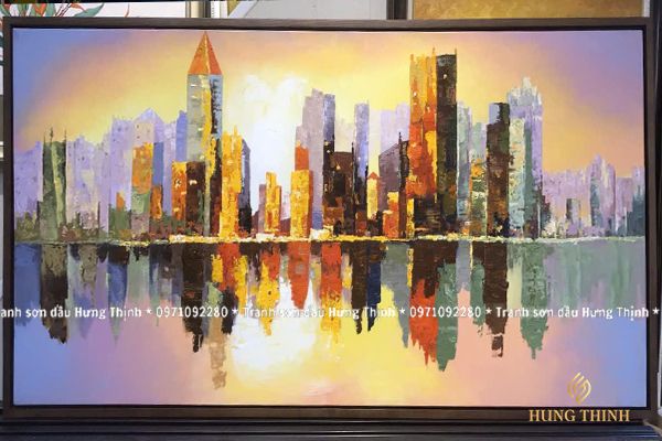 Tranh Sơn Dầu Trừu Tượng Thành Phố Vẽ Bay AT66171