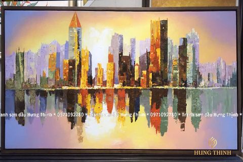 Tranh Sơn Dầu Trừu Tượng Thành Phố Vẽ Bay AT66171