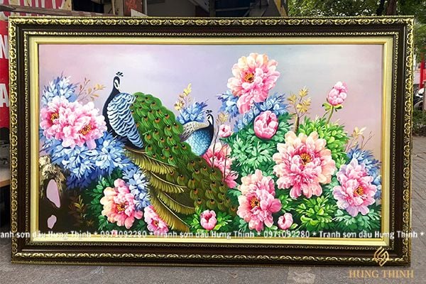 Tranh Sơn Dầu Hoa Mẫu Đơn Chim Công PN880119