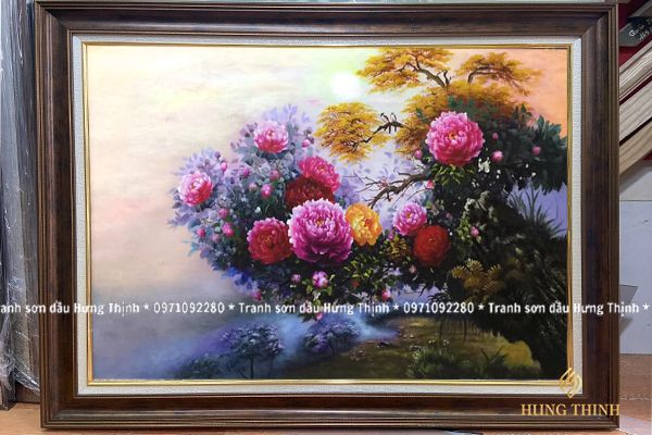 Tranh Sơn Dầu Hoa Mẫu Đơn Treo Tường PN880113