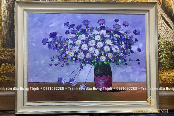 Tranh Sơn Dầu Tĩnh Vật Hoa Đẹp Sắc Tím