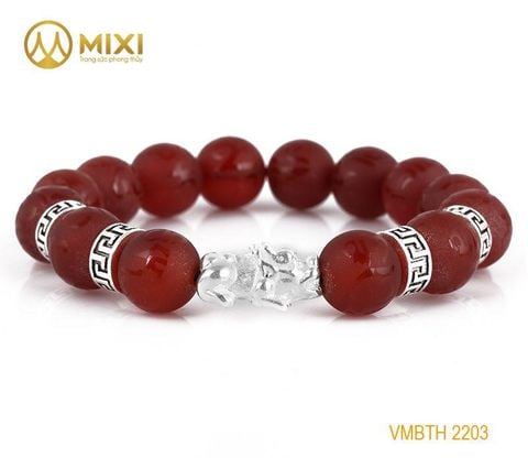 VT Đá Mã Não Đỏ Nhám Kinh Phật_12 Mix Charm Tỳ Hưu Bạc 999_18_BTH01