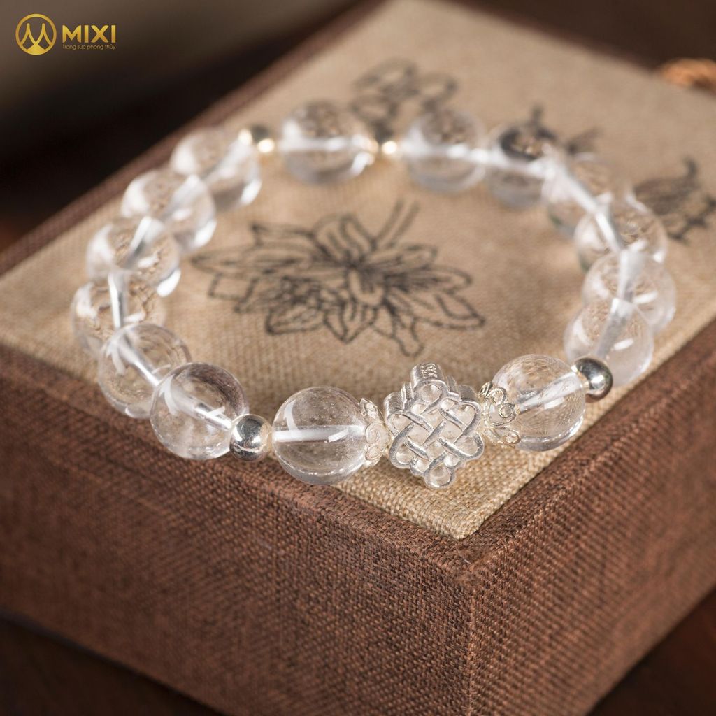 VT Đá Thạch Anh Trắng 1A_10 Mix Charm Cát Tường Bạc 925_BCT01