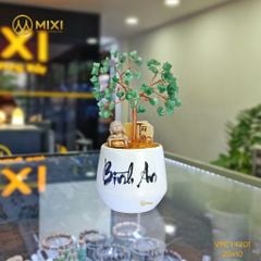 Cây Tài Lộc Hũ Tròn Chữ Bình An Thạch Anh Xanh