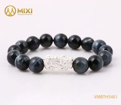 VT Mắt Hổ Xanh Đen 2A_12 mix Charm Tỳ Hưu Bạc 999_22_BTH03