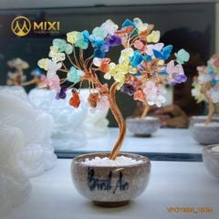 Cây Tài Lộc Hũ Tròn Chữ Bình An Thạch Anh Đa Sắc