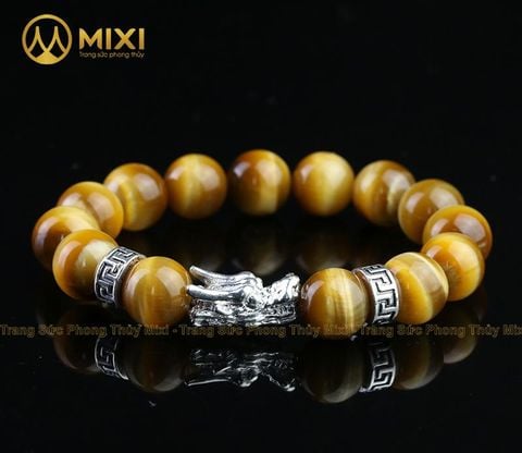 VT Đá Mắt Hổ Vàng Tươi 2A_12 Mix Charm Đầu Rồng Bạc 999_BDR01