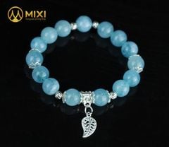 VT Đá Aquamarine 2A_10 Mix Charm Lá Treo Bạc 999_BLT02