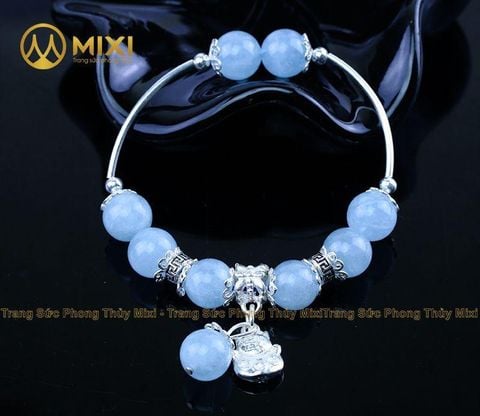 VT Đá Aquamarine 2A_10 Mix Charm Mèo Thần Tài Treo Bạc 999_BMTT01