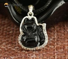 Mặt Dây Hồ Ly Núi Lửa Obsidian 2A Bọc Bạc Sủi Đá