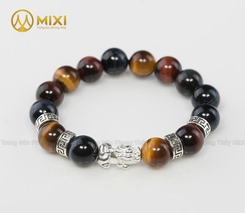 VT Đá Mắt Hổ Ba Màu 1A_12 Mix Charm Tỳ Hưu Bạc 999_18_BTH01