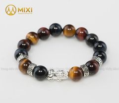 VT Đá Mắt Hổ Ba Màu 1A_12 Mix Charm Tỳ Hưu Bạc 999_18_BTH01