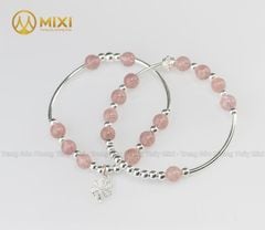 VT Đá Thạch Anh Dâu Tây Hồng_8 Mix Charm Cỏ 4 Lá Bạc 999_BBL03