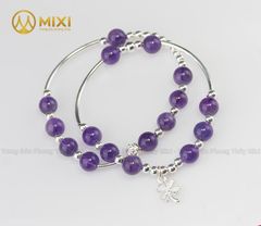 VT Đá Thạch Anh Tím 2A_8 Mix Charm Cỏ 4 Lá Bạc 999_BBL03