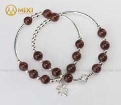 VT Đá Thạch Anh Tóc Đỏ 2A_8 Mix Charm Cỏ 4 Lá Bạc 999_BBL03