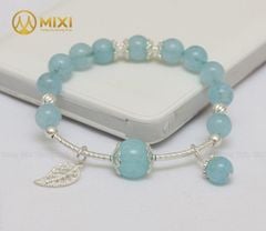 VT Đá Aquamarine 2A_8 Mix Charm Lá Treo Bạc 999_BLT03