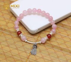 VT Đá Thạch Anh Hồng Madagascar 2A_8 Mix Charm Chuông Gió Bạc 925_BCG02