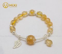 VT Đá Thạch Anh Vàng 2A_8 Mix Charm Lá Treo Bạc 999_BLT03