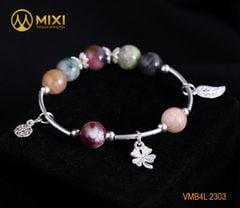 VT Đá Tourmaline 1A_10 Mix Charm Cỏ 4 Lá Bạc 999_BBL02