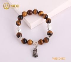 VT Đá Mắt Hổ Nâu 1A_10 Mix Charm Chuông Gió Bạc 925_BCG01