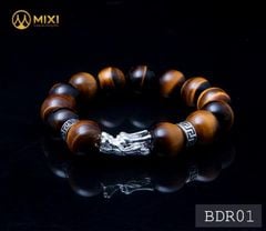 VT Đá Mắt Hổ Nâu 2A_14 Mix Charm Đầu Rồng Bạc 999_BDR02
