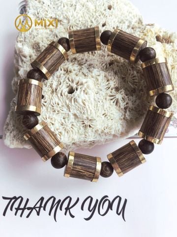 Vòng tay Trầm Hương Sánh Chìm Đốt Trúc_12 Bọc Vàng 10K