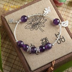 VT Đá Thạch Anh Tím 2A_10 Mix Charm Cỏ 4 Lá Bạc 999_BBL02