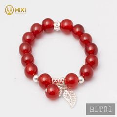 VT Đá Mã Não Đỏ_10 Mix Charm Lá Treo Bạc 999_BLT01