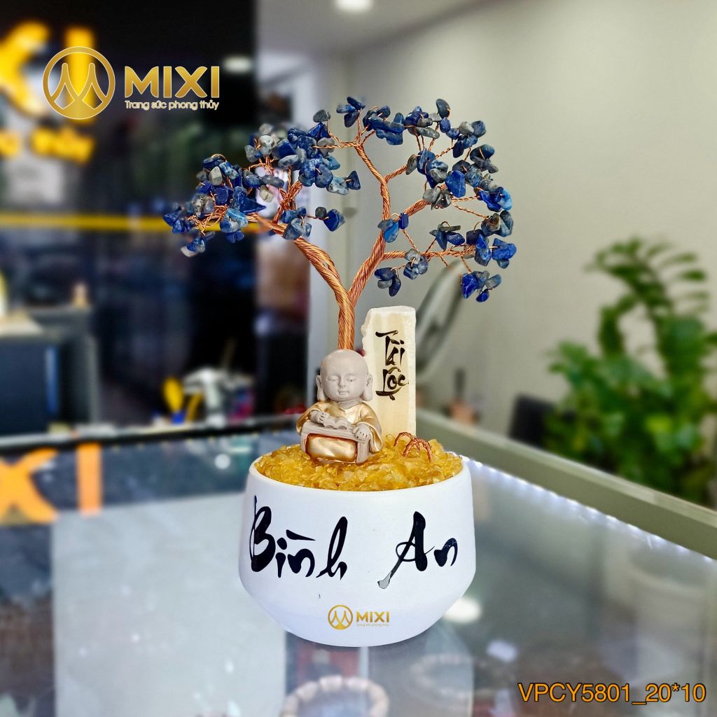 Cây Tài Lộc Hũ Tròn Chữ Bình An Đá Lapis