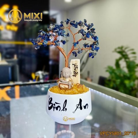 Cây Tài Lộc Hũ Tròn Chữ Bình An Đá Lapis