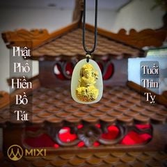 PBM Phổ Hiền Bồ Tát Ngọc Bích Nephrite Mạ Vàng