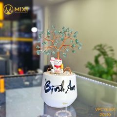 Cây Tài Lộc Hũ Tròn Chữ Bình An Aquamarine