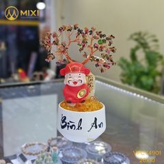 Cây Tài Lộc Hũ Tròn Chữ Bình An Tourmaline
