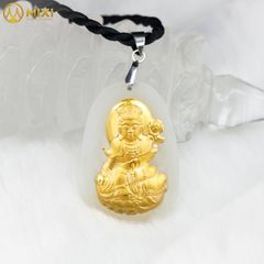 PBM Phổ Hiền Bồ Tát Ngọc Bích Nephrite Mạ Vàng