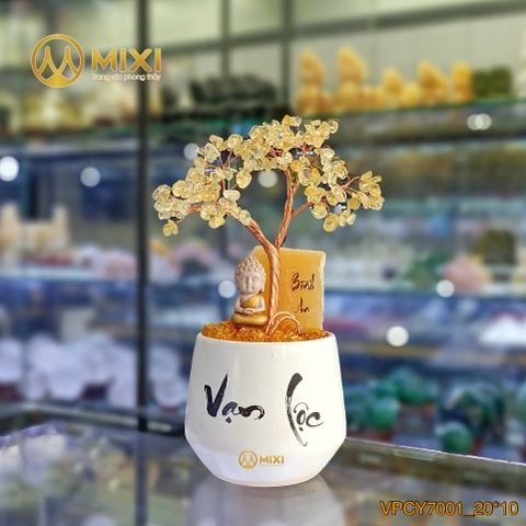Cây Tài Lộc Hũ Tròn Chữ Vạn Lộc Thạch Anh Vàng
