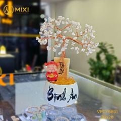 Cây Tài Lộc Hũ Tròn Chữ Bình An Thạch Anh Trắng