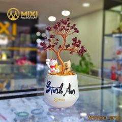Cây Tài Lộc Hũ Tròn Chữ Bình An Ngọc Hồng Lựu Granat