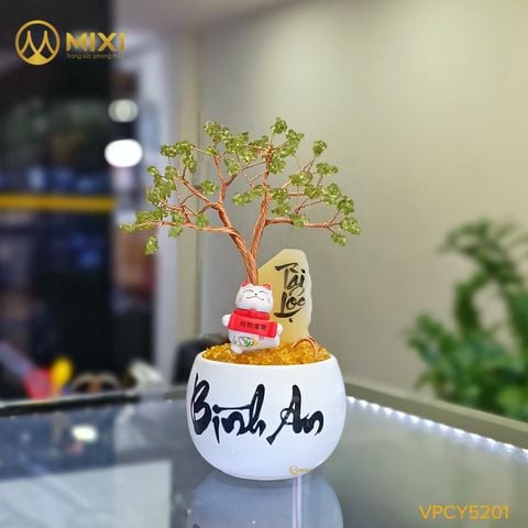Cây Tài Lộc Hũ Tròn Chữ Bình An Peridot