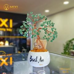 Cây Tài Lộc Hũ Tròn Chữ Bình An Thạch Anh Xanh