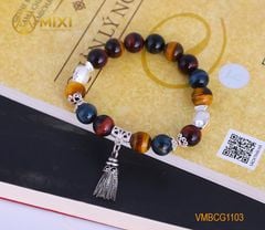 VT Đá Mắt Hổ Ba Màu 1A_10 Mix Charm Chuông Gió Bạc 925_BCG01