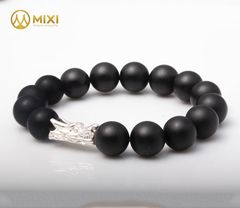 VT Núi Lửa Obsidian Nhám_12 Mix Charm Đầu Rồng Bạc 999