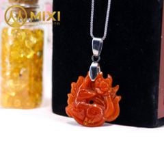 Mặt Dây Hồ Ly Ngọc Huyết Đỏ Chín Đuôi Cài Hoa