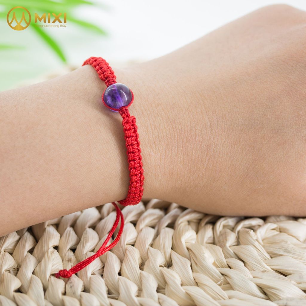 Vòng Tay Chỉ Đỏ Mix Hạt Đá Thạch Anh Tím 2A